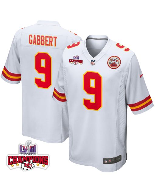 Blaine Gabbert 9 Kansas City Chiefs Super Bowl LVIII Champions 4 Stars Patch Game Men Jersey – White