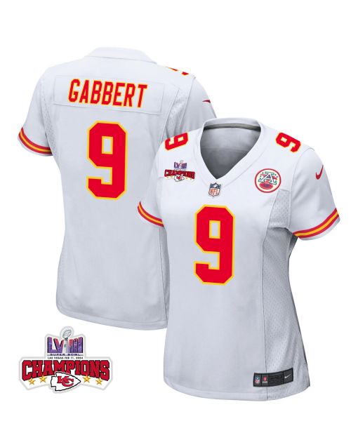 Blaine Gabbert 9 Kansas City Chiefs Super Bowl LVIII Champions 4 Stars Patch Game Women Jersey – White