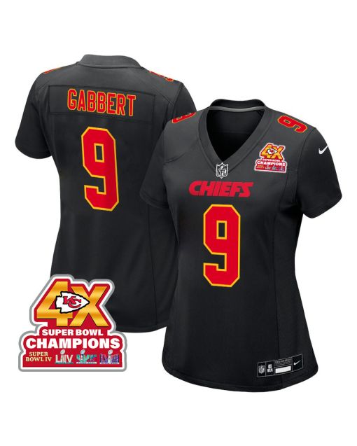 Blaine Gabbert 9 Kansas City Chiefs Super Bowl LVIII Champions 4X Fashion Game Women Jersey – Carbon Black