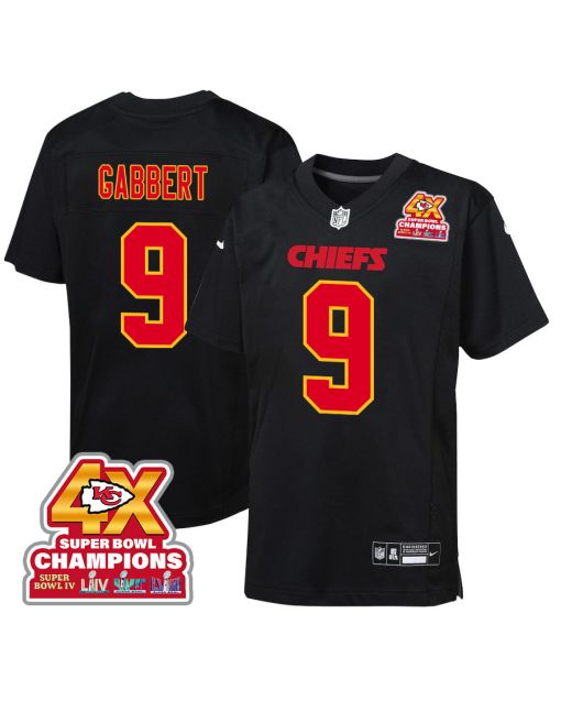 Blaine Gabbert 9 Kansas City Chiefs Super Bowl LVIII Champions 4X Fashion Game YOUTH Jersey – Carbon Black