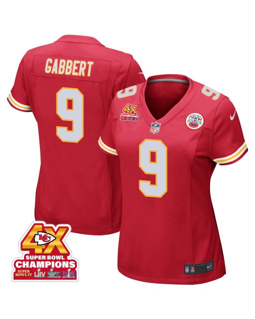Blaine Gabbert 9 Kansas City Chiefs Super Bowl LVIII Champions 4X Game Women Jersey – Red