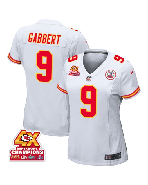 Blaine Gabbert 9 Kansas City Chiefs Super Bowl LVIII Champions 4X Game Women Jersey – White