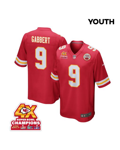 Blaine Gabbert 9 Kansas City Chiefs Super Bowl LVIII Champions 4X Game YOUTH Jersey – Red