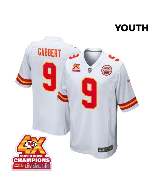 Blaine Gabbert 9 Kansas City Chiefs Super Bowl LVIII Champions 4X Game YOUTH Jersey – White