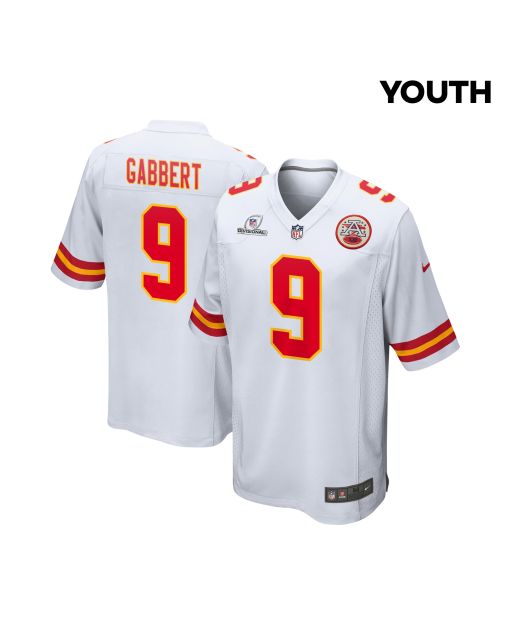 Blaine Gabbert 9 Kansas City Chiefs Super Bowl LVIII Patch Game YOUTH Jersey – White