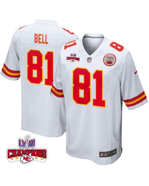 Blake Bell 81 Kansas City Chiefs Super Bowl LVIII Champions 4 Stars Patch Game Men Jersey – White