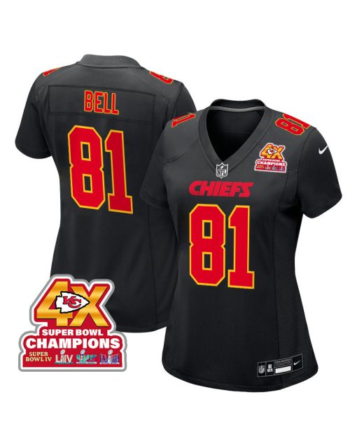 Blake Bell 81 Kansas City Chiefs Super Bowl LVIII Champions 4X Fashion Game Women Jersey – Carbon Black