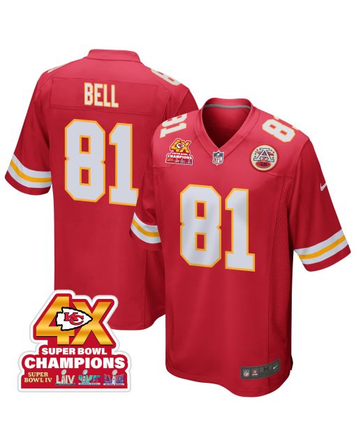 Blake Bell 81 Kansas City Chiefs Super Bowl LVIII Champions 4X Game Men Jersey – Red