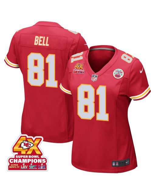 Blake Bell 81 Kansas City Chiefs Super Bowl LVIII Champions 4X Game Women Jersey – Red