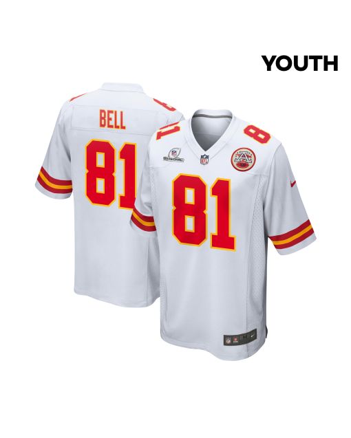 Blake Bell 81 Kansas City Chiefs Super Bowl LVIII Patch Game YOUTH Jersey – White
