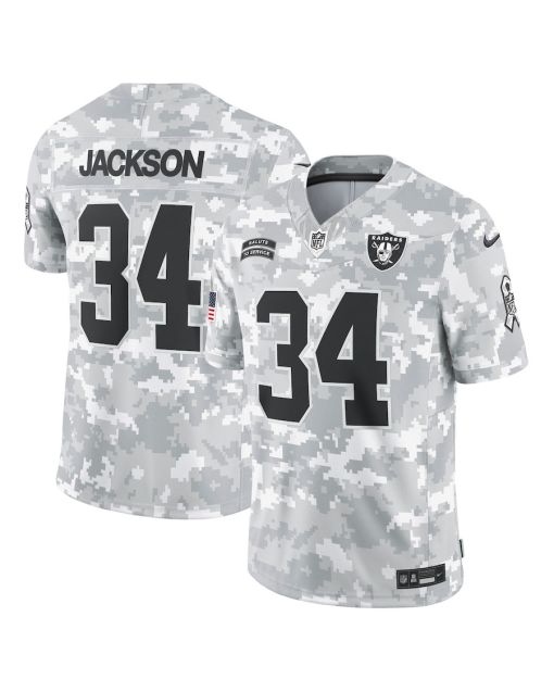Bo Jackson 34 Las Vegas Raiders 2024 Salute to Service Retired Player Limited Men Jersey – Arctic Camo