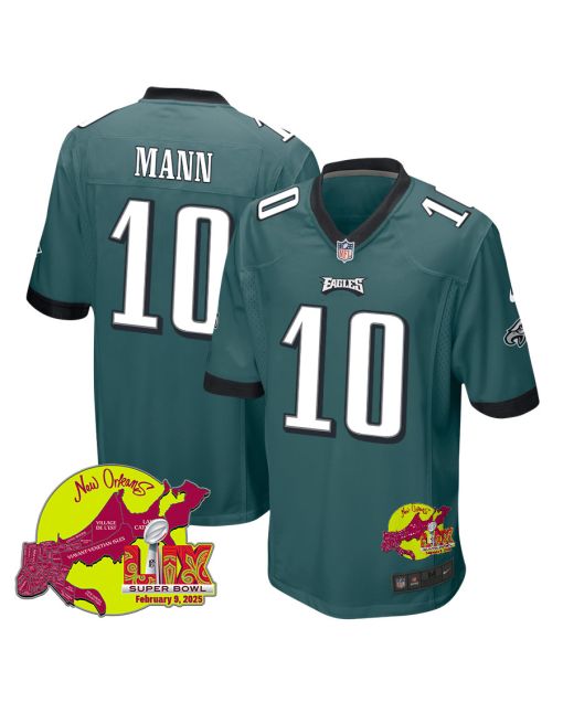 Braden Mann 10 Philadelphia Eagles Super Bowl LIX New Orleans Patch Game Men Jersey – Midnight Green