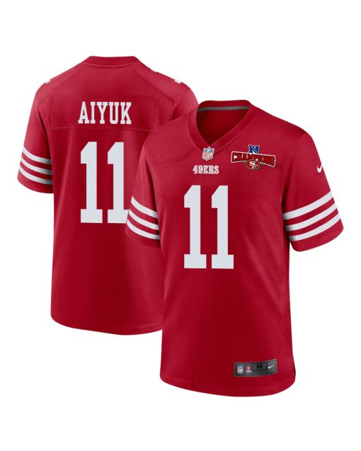 Brandon Aiyuk 11 San Francisco 49ers NFC Champions Patch Game Men Jersey – Scarlet