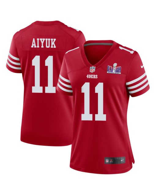 Brandon Aiyuk 11 San Francisco 49ers Super Bowl LVIII Patch Game Women Jersey – Scarlet