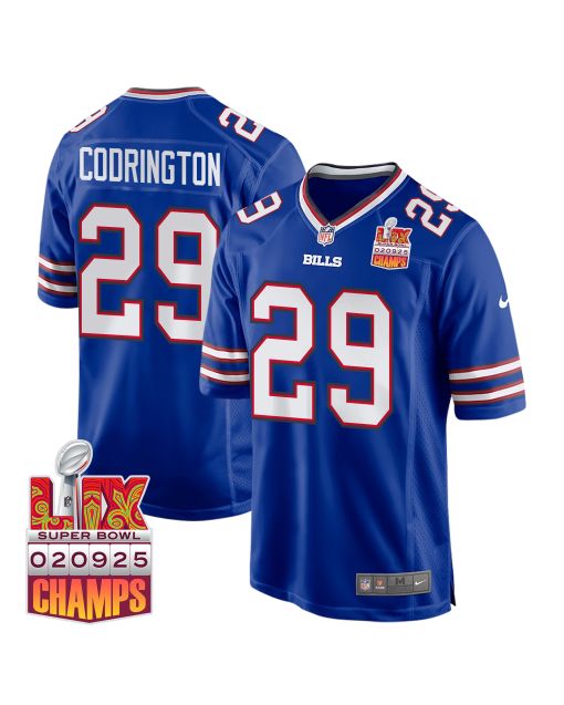 Brandon Codrington 29 Buffalo Bills Super Bowl LIX Champions Patch Game Men Jersey – Royal