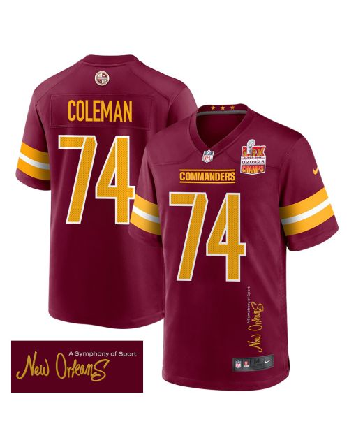 Brandon Coleman 74 Washington Commanders Super Bowl LIX Champions Patch ‘New Orleans – A Symphony of Sport’ EMBROIDERED Game Men Jersey – Burgundy