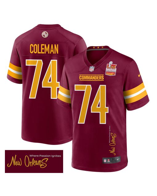 Brandon Coleman 74 Washington Commanders Super Bowl LIX Champions Patch ‘New Orleans – Where Passion Ignites’ EMBROIDERED Game Men Jersey – Burgundy