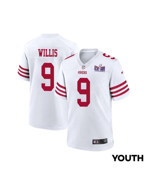 Brayden Willis 9 San Francisco 49ers Super Bowl LVIII Patch Game YOUTH Jersey – White