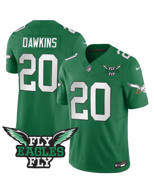 Brian Dawkins 20 Philadelphia Eagles Fly Eagles Fly Patch Alternate Game Men Jersey – Kelly Green