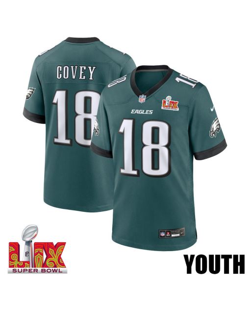 Britain Covey #18 Philadelphia Eagles Super Bowl LIX YOUTH Jersey – Midnight Green
