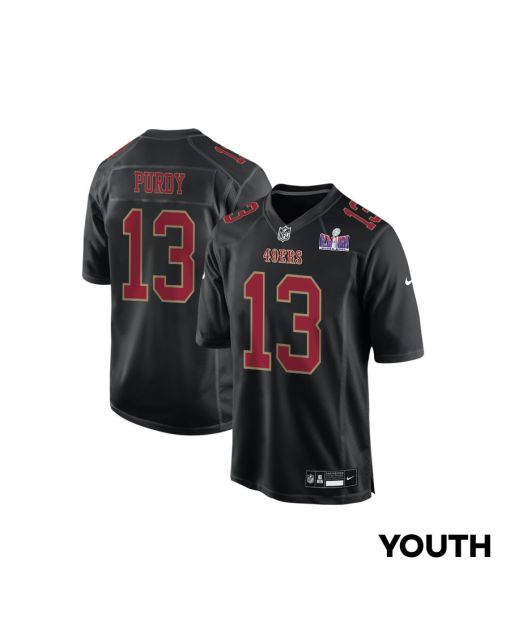Brock Purdy 13 San Francisco 49ers Super Bowl LVIII Patch Fashion Game YOUTH Jersey – Carbon Black