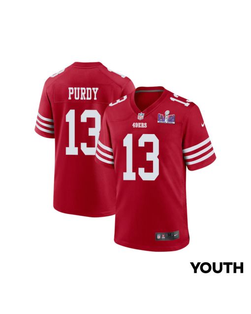 Brock Purdy 13 San Francisco 49ers Super Bowl LVIII Patch Game YOUTH Jersey – Scarlet