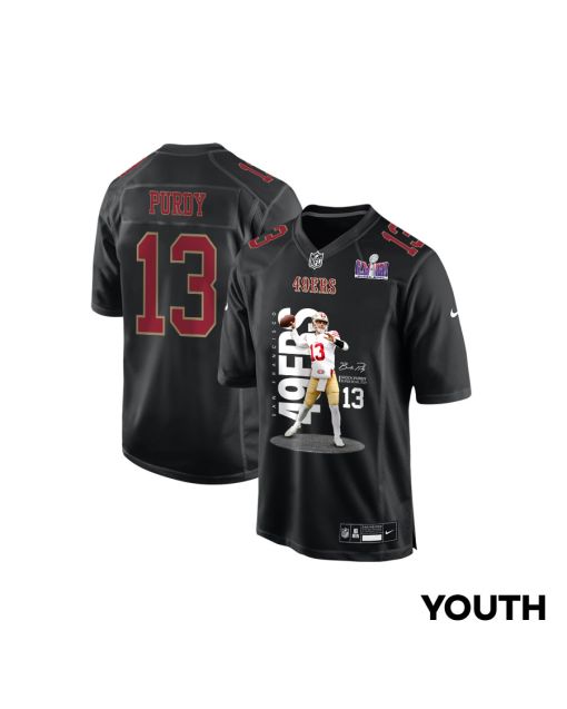 Brock Purdy 13 San Francisco 49ers Throwing Ball Fashion Game YOUTH Jersey – Carbon Black