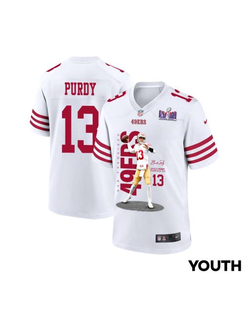 Brock Purdy 13 San Francisco 49ers Throwing Ball Game YOUTH Jersey – White