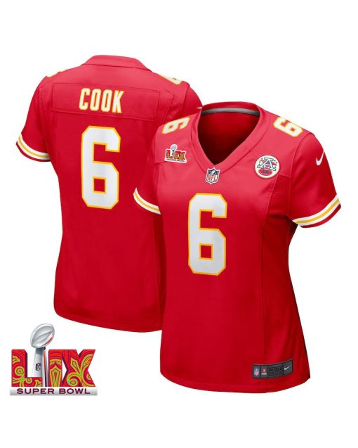 Bryan Cook #6 Kansas City Chiefs Super Bowl LIX Women’s Jersey – Red