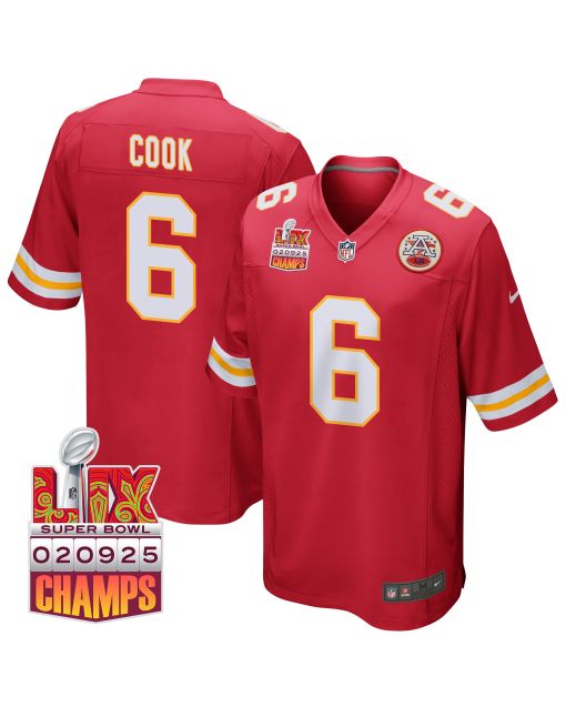 Bryan Cook 6 Kansas City Chiefs Super Bowl LIX Champions Patch Game Men Jersey – Red