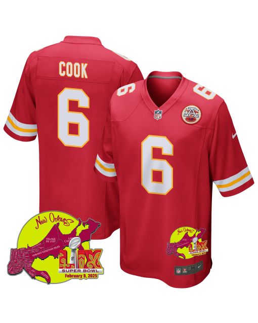 Bryan Cook 6 Kansas City Chiefs Super Bowl LIX New Orleans Patch Game Men Jersey – Red