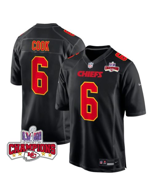 Bryan Cook 6 Kansas City Chiefs Super Bowl LVIII Champions 4 Stars Patch Fashion Game Men Jersey – Carbon Black