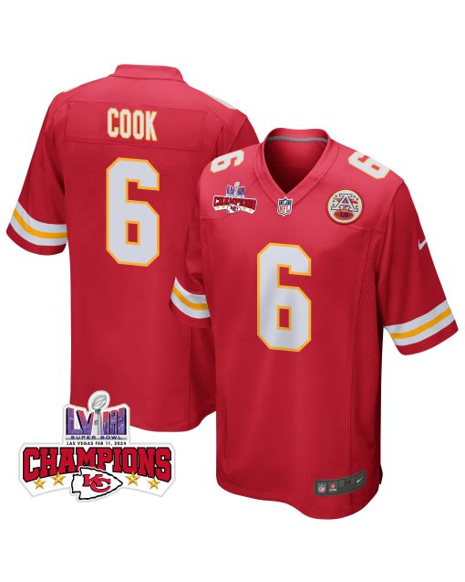 Bryan Cook 6 Kansas City Chiefs Super Bowl LVIII Champions 4 Stars Patch Game Men Jersey – Red