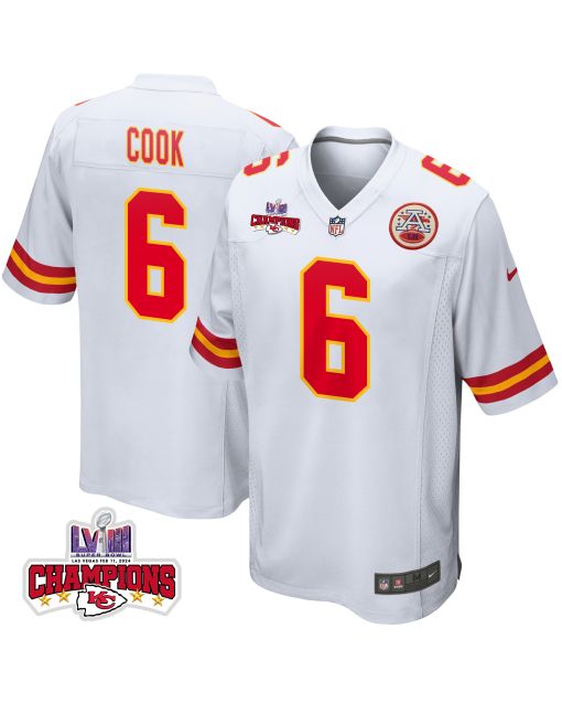 Bryan Cook 6 Kansas City Chiefs Super Bowl LVIII Champions 4 Stars Patch Game Men Jersey – White