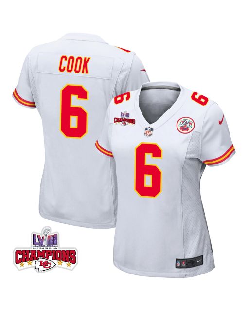 Bryan Cook 6 Kansas City Chiefs Super Bowl LVIII Champions 4 Stars Patch Game Women Jersey – White