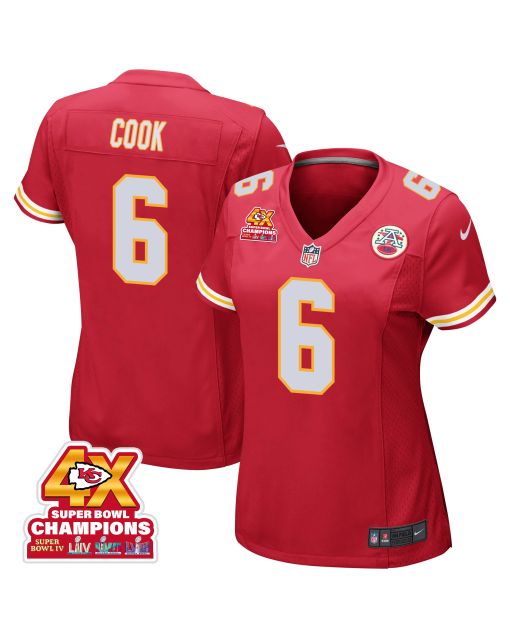 Bryan Cook 6 Kansas City Chiefs Super Bowl LVIII Champions 4X Game Women Jersey – Red