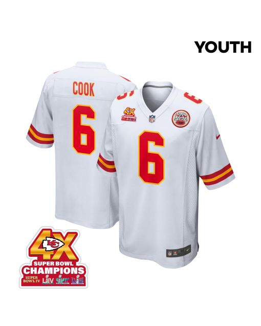 Bryan Cook 6 Kansas City Chiefs Super Bowl LVIII Champions 4X Game YOUTH Jersey – White