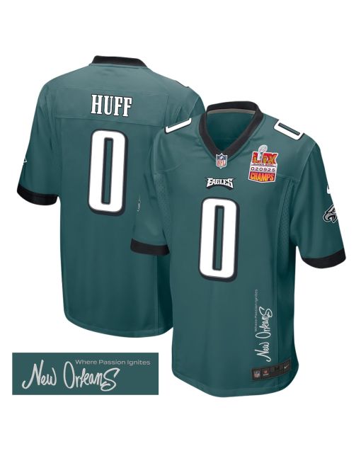 Bryce Huff 0 Philadelphia Eagles Super Bowl LIX Champions Patch ‘New Orleans – Where Passion Ignites’ EMBROIDERED Game Men Jersey – Midnight Green