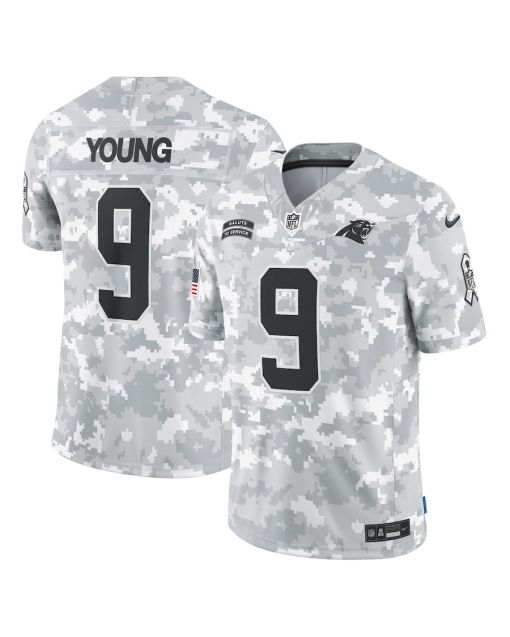 Bryce Young 9 Carolina Panthers 2024 Salute to Service Limited Men Jersey – Arctic Camo