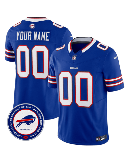 Buffalo Bills 50th Charging Logo Patch Game Custom Men Jersey – Royal