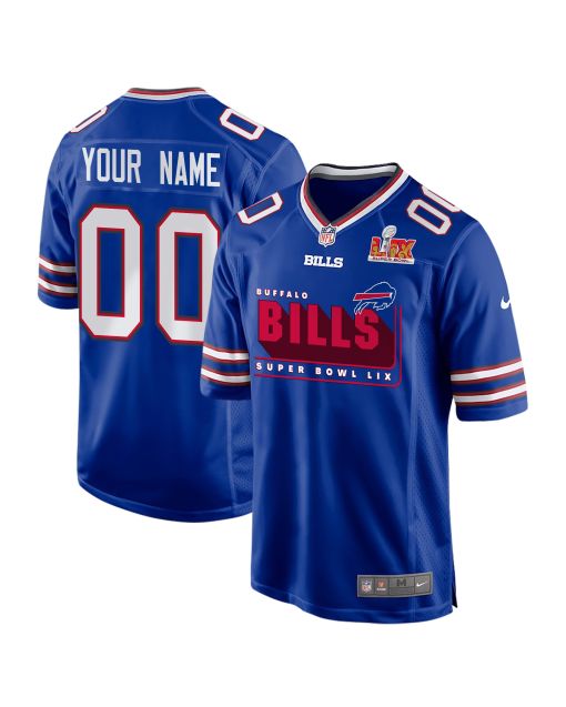 Buffalo Bills Super Bowl LIX Champions Big Bills Game Men Custom Jersey – Royal
