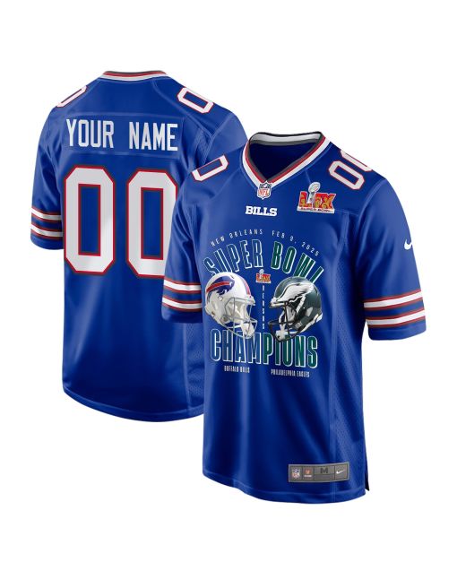 Buffalo Bills Vs. Philadelphia Eagles Super Bowl LIX Game Men Custom Jersey – Royal