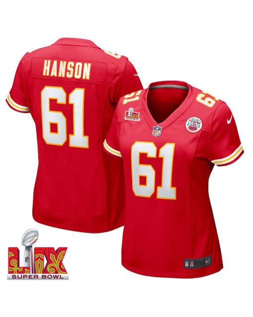 C.J. Hanson #61 Kansas City Chiefs Super Bowl LIX Women’s Jersey – Red