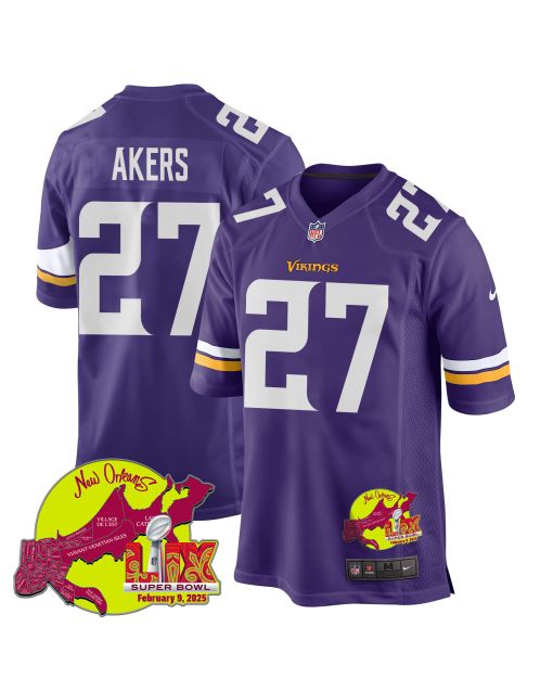 Cam Akers 27 Minnesota Vikings Super Bowl LIX New Orleans Patch Game Men Jersey – Purple