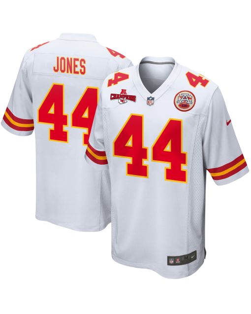 Cam Jones 44 Kansas City Chiefs AFC Champions Patch Game Men Jersey – White