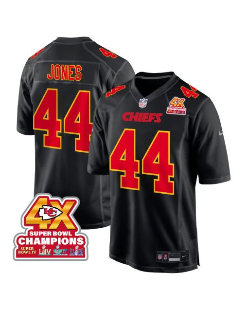 Cam Jones 44 Kansas City Chiefs Super Bowl LVIII Champions 4X Fashion Game Men Jersey – Carbon Black