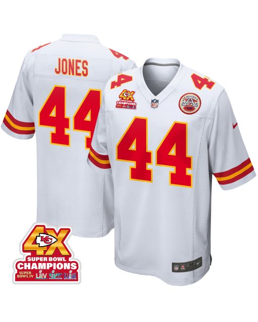 Cam Jones 44 Kansas City Chiefs Super Bowl LVIII Champions 4X Game Men Jersey – White
