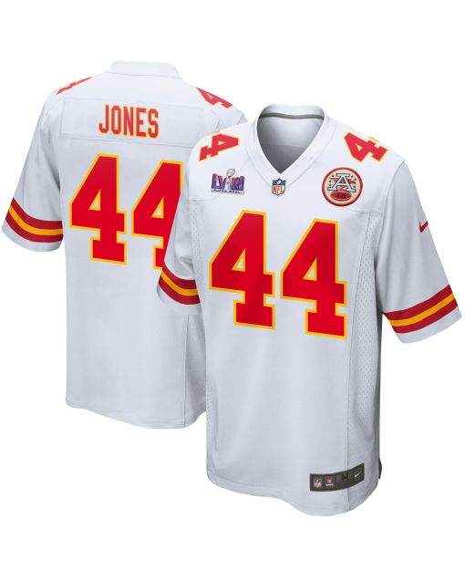 Cam Jones 44 Kansas City Chiefs Super Bowl LVIII Patch Game Men Jersey – White