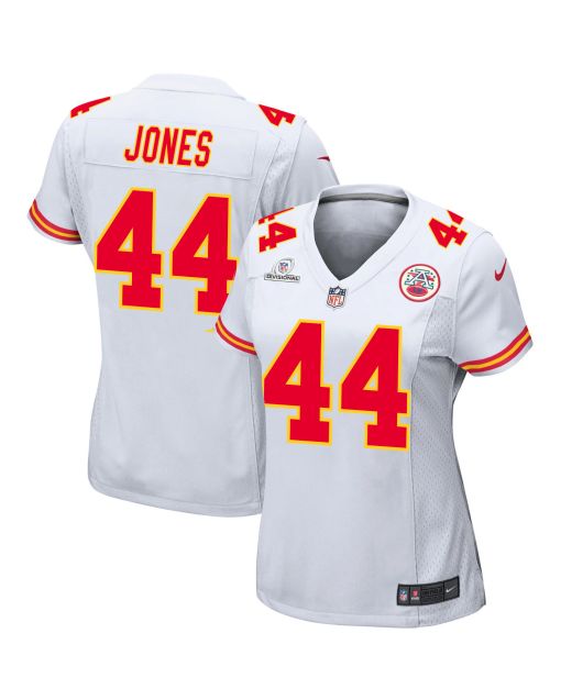 Cam Jones 44 Kansas City Chiefs Super Bowl LVIII Patch Game Women Jersey – White