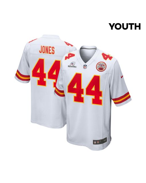 Cam Jones 44 Kansas City Chiefs Super Bowl LVIII Patch Game YOUTH Jersey – White